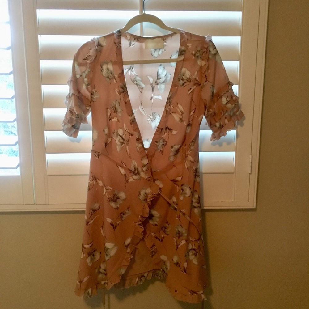 Floral pink wrap dress